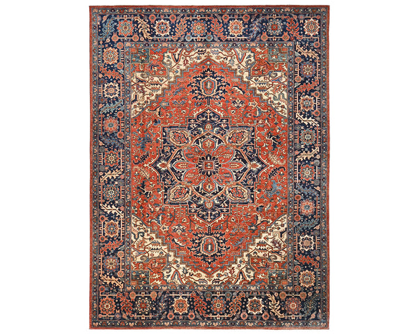 9x12 Rust Blue Aryana Afghan Hand Knotted Veg Dye Wool Area Rug